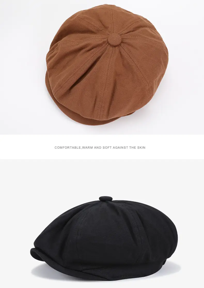 Men's European Style Octagonal Hat Brown Pure Cotton — feature 8