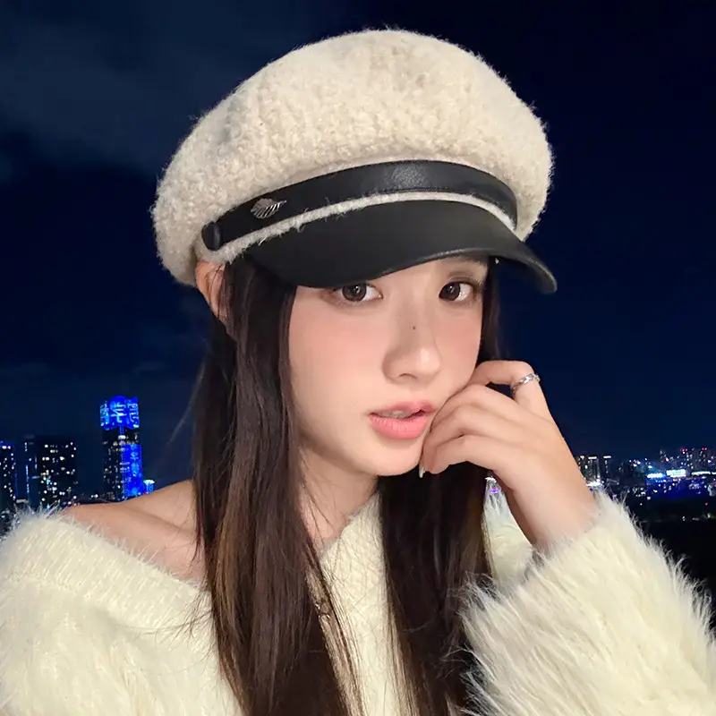 Women Plush Duck Tongue Beret Hat Winter Warm - Image 2