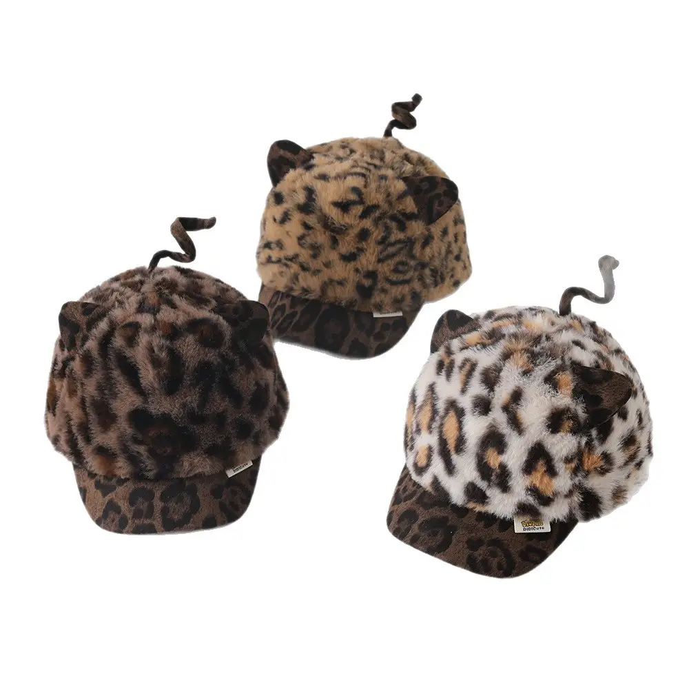 Children's Leopard Print Plush Cap Winter Warm Windproof - Image 15