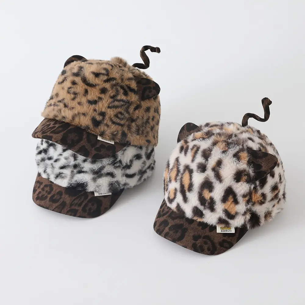 Children's Leopard Print Plush Cap Winter Warm Windproof — feature 12