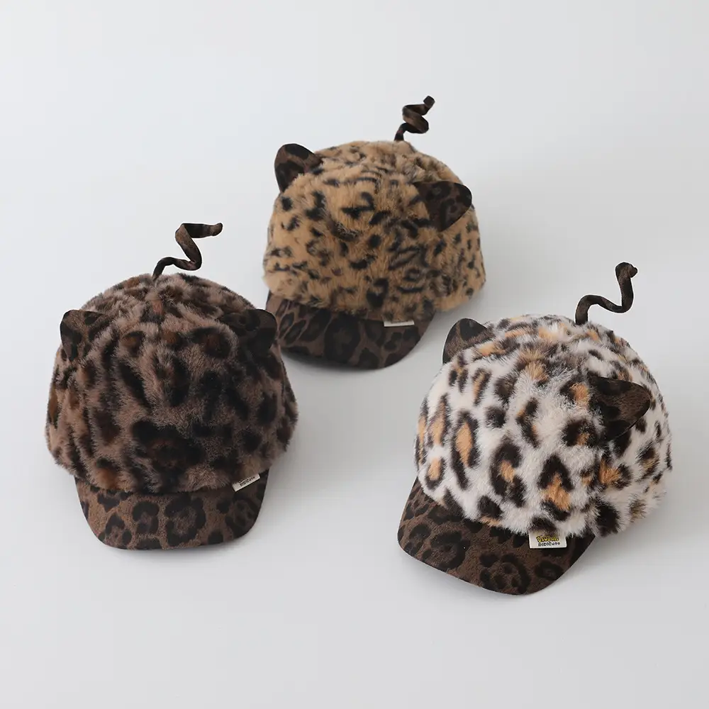 Children's Leopard Print Plush Cap Winter Warm Windproof — feature 7