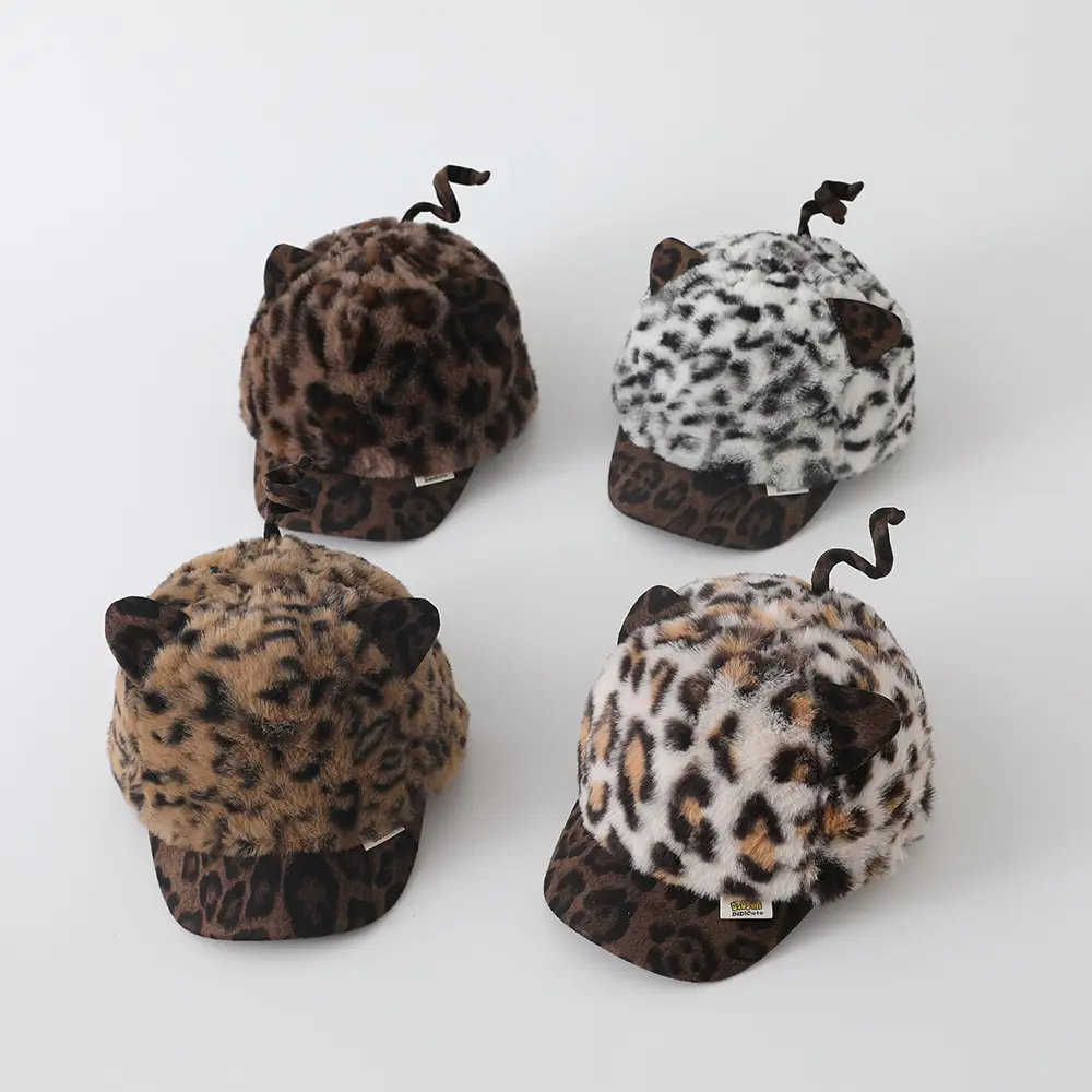 Children's Leopard Print Plush Cap Winter Warm Windproof — feature 8