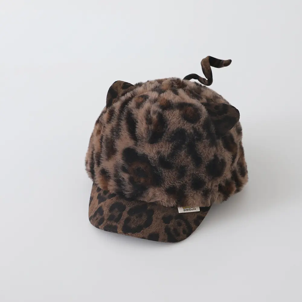 Children's Leopard Print Plush Cap Winter Warm Windproof - Image 2