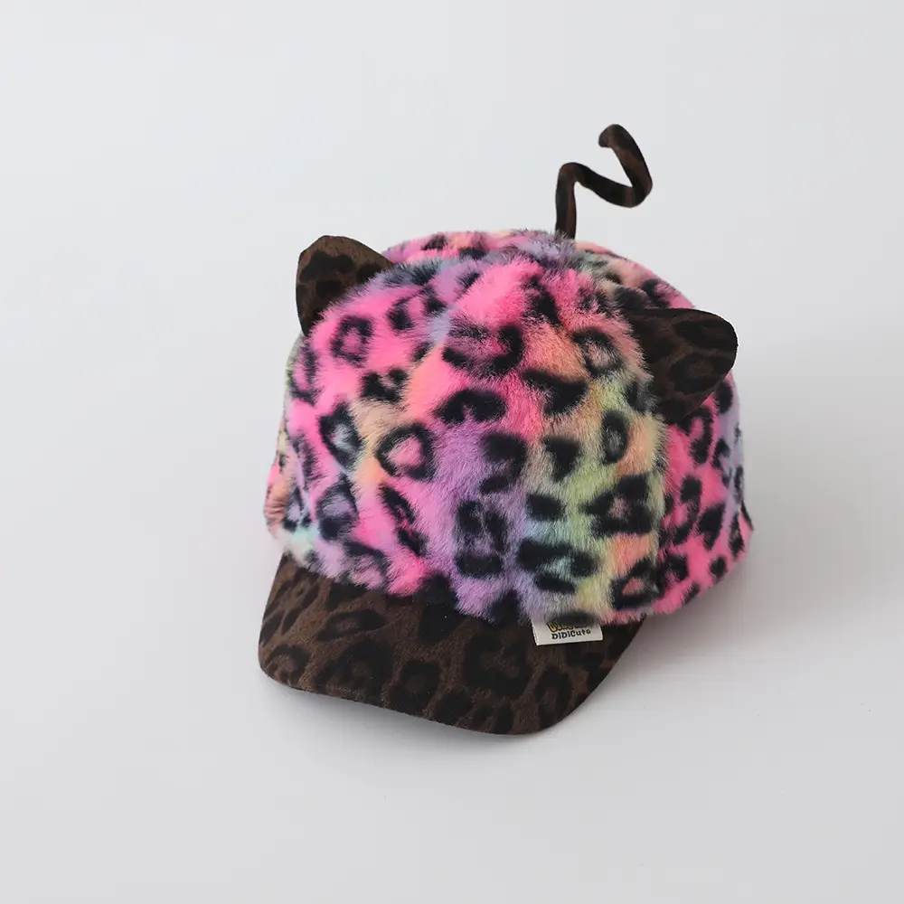 Children's Leopard Print Plush Cap Winter Warm Windproof - Image 3