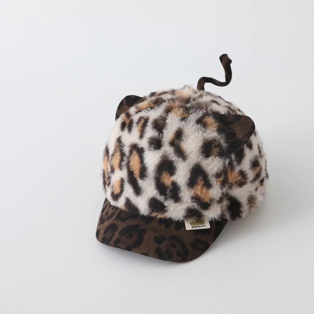 Children's Leopard Print Plush Cap Winter Warm Windproof - Image 5