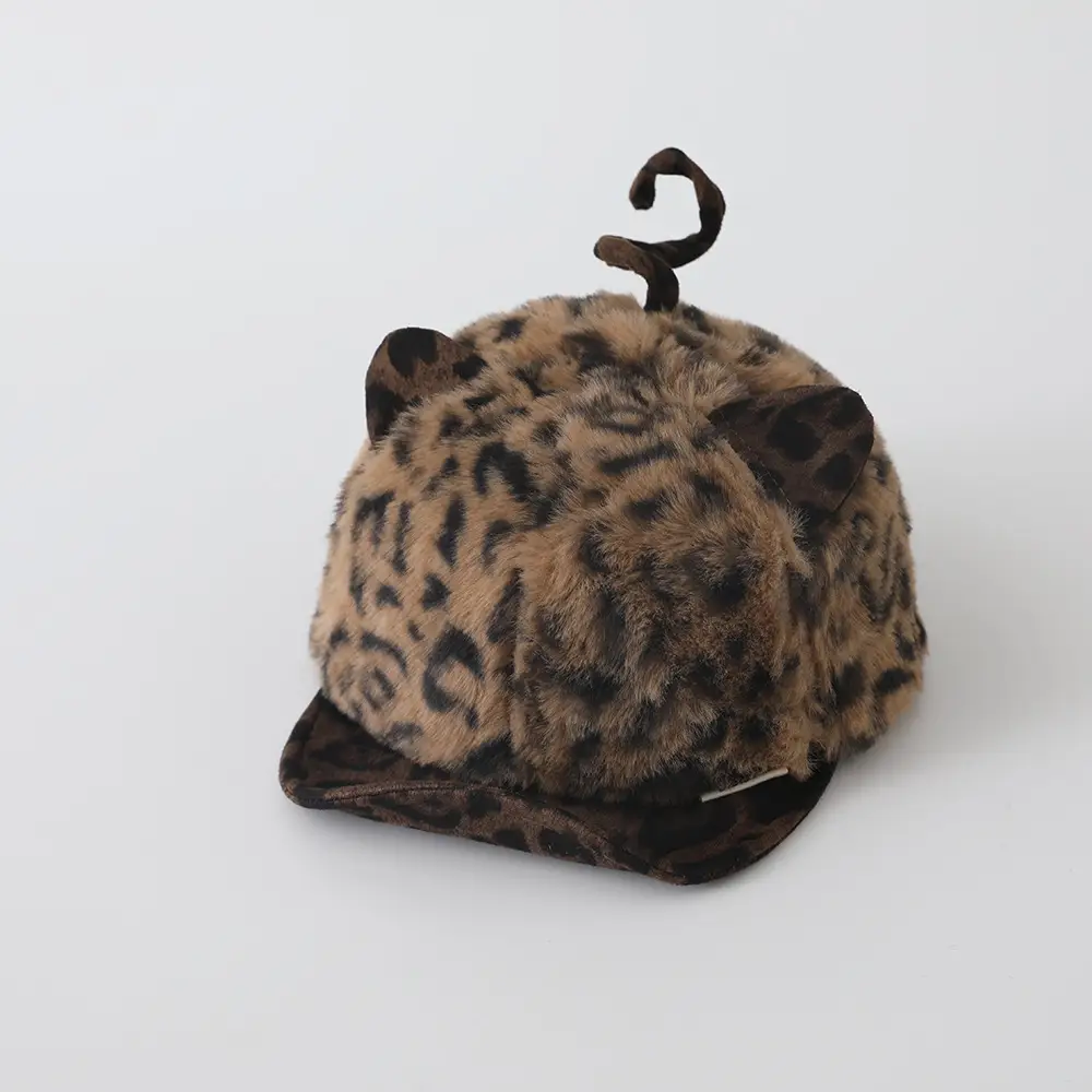 Children's Leopard Print Plush Cap Winter Warm Windproof - Image 6