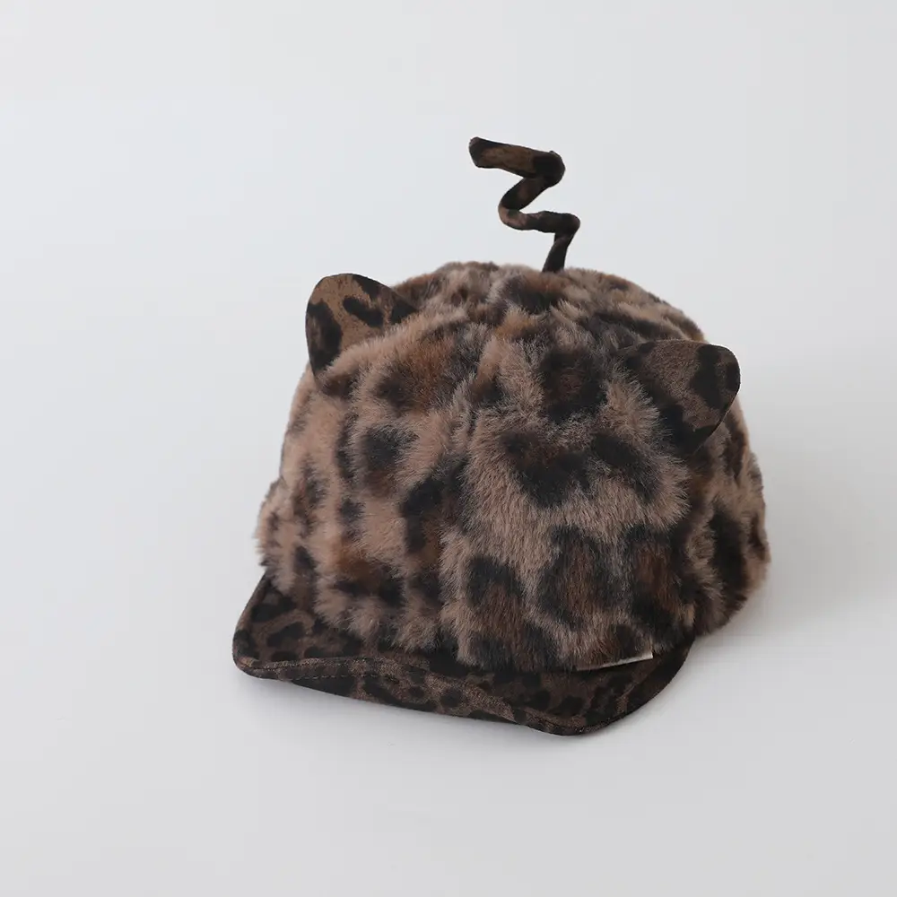 Children's Leopard Print Plush Cap Winter Warm Windproof - Image 7
