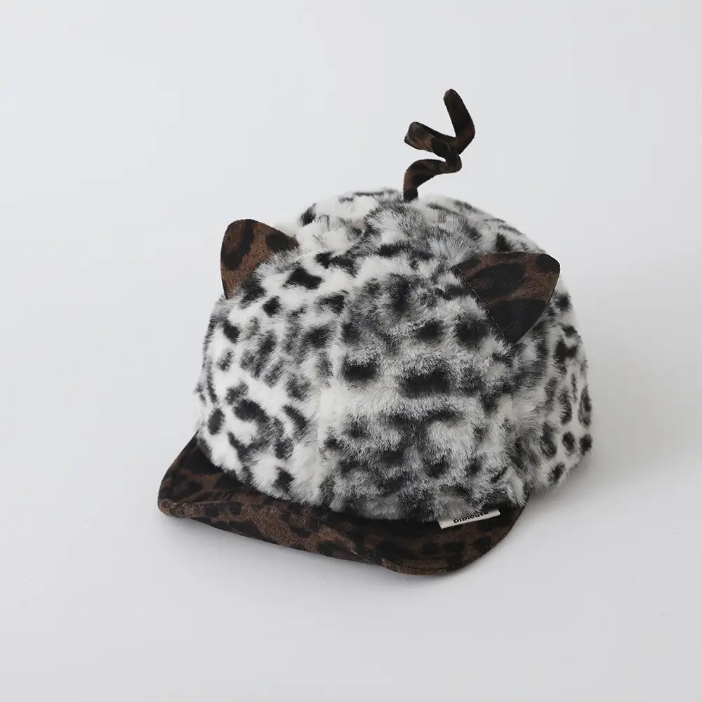 Children's Leopard Print Plush Cap Winter Warm Windproof - Image 9