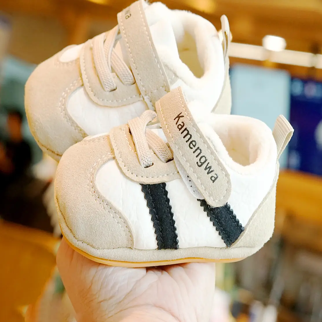 Baby Shoes White Black Fleece Lined Winter 0-1Y