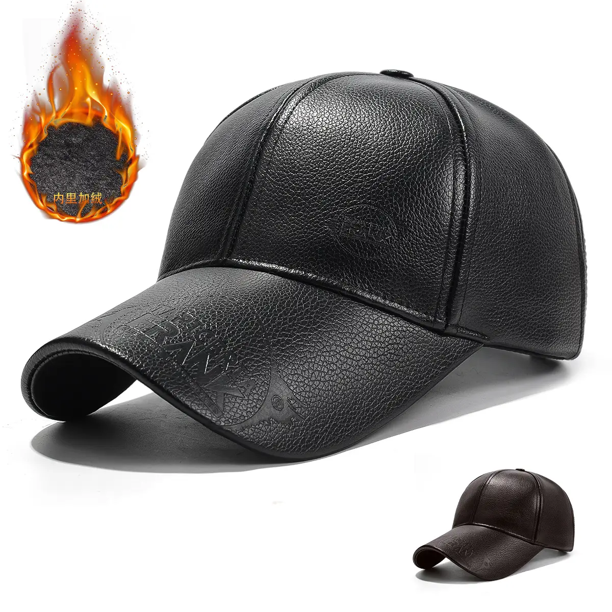 Black Fleece Lined Baseball Cap for Men Middle Age Elderly - Image 3