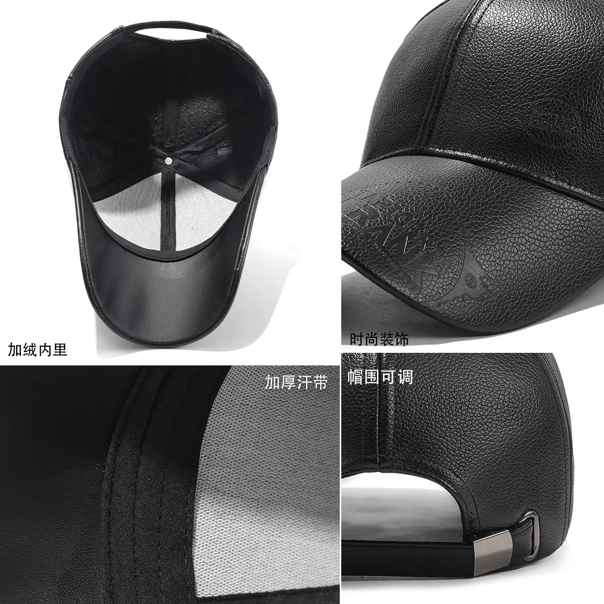 Black Fleece Lined Baseball Cap for Men Middle Age Elderly - Image 6
