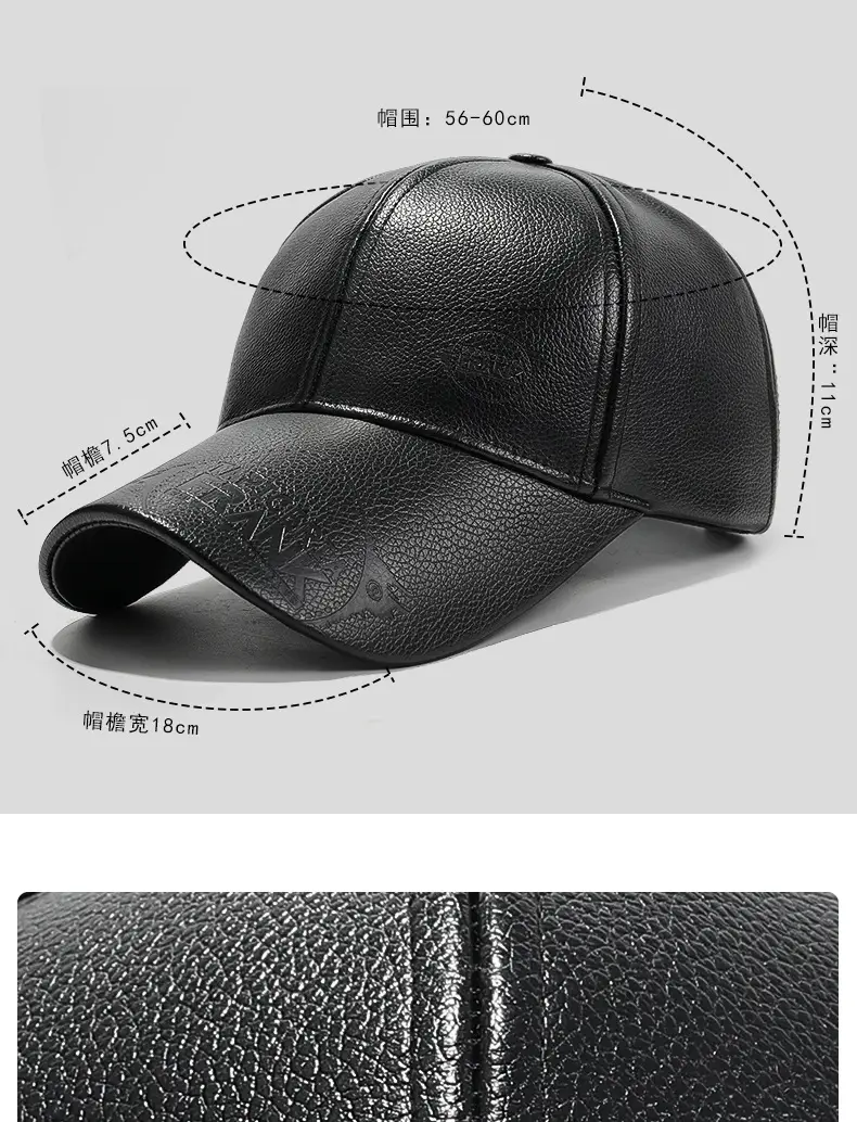 Black Fleece Lined Baseball Cap for Men Middle Age Elderly — feature 5