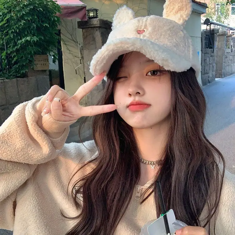 Furry Bunny Baseball Cap for Women Warm Cute - Image 8