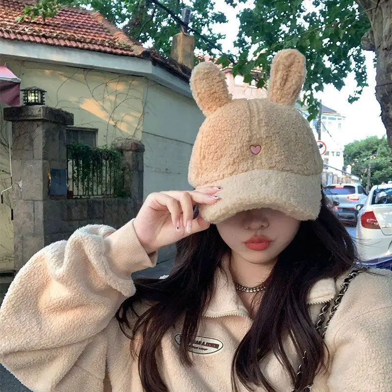 Furry Bunny Baseball Cap for Women Warm Cute - Image 9