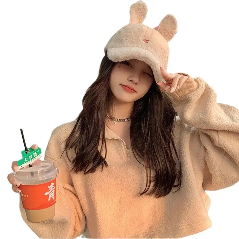 Furry Bunny Baseball Cap for Women Warm Cute - Image 10