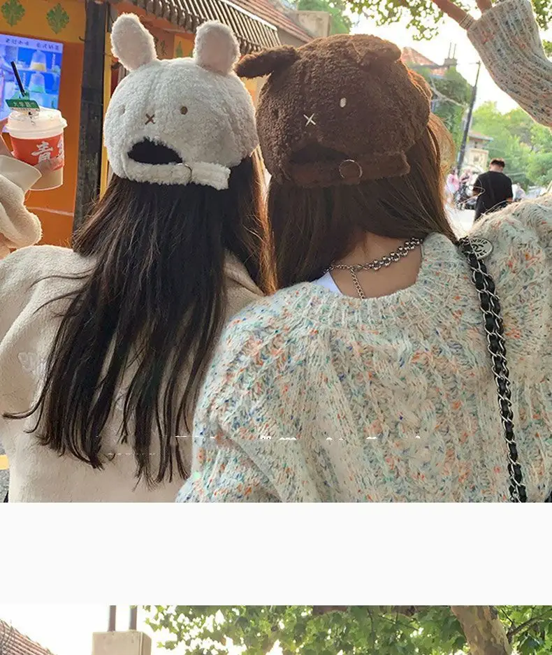 Furry Bunny Baseball Cap for Women Warm Cute — feature 3