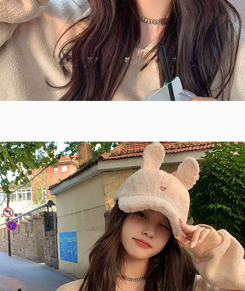 Furry Bunny Baseball Cap for Women Warm Cute — feature 8