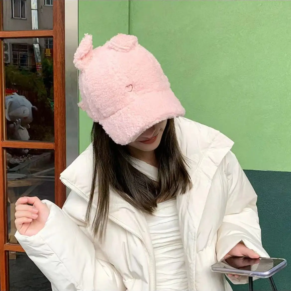 Furry Bunny Baseball Cap for Women Warm Cute - Image 2