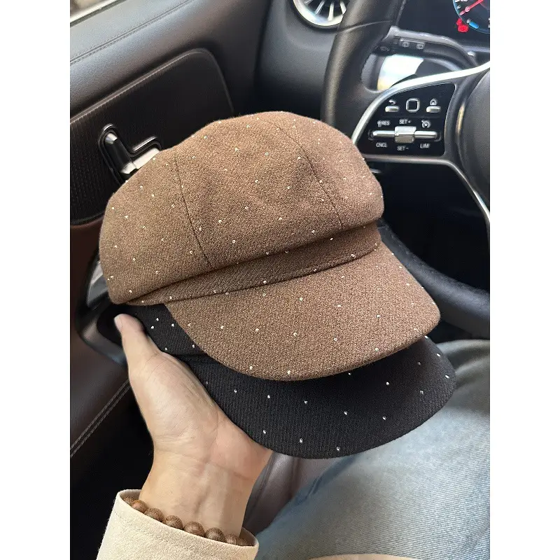 Women Beret with Rhinestones Black Cap 2025 - Image 3