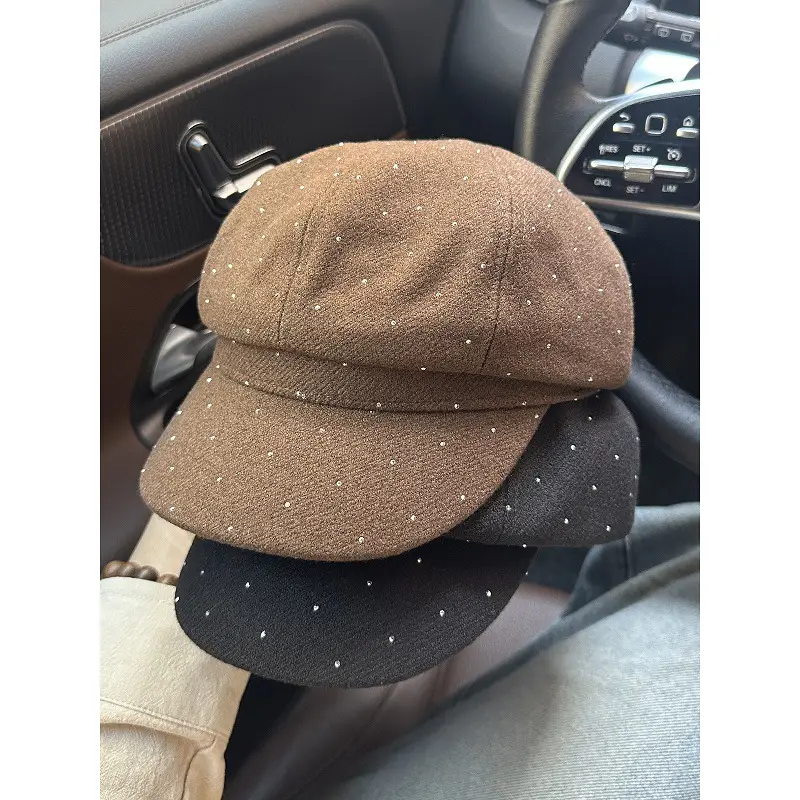 Women Beret with Rhinestones Black Cap 2025 - Image 4
