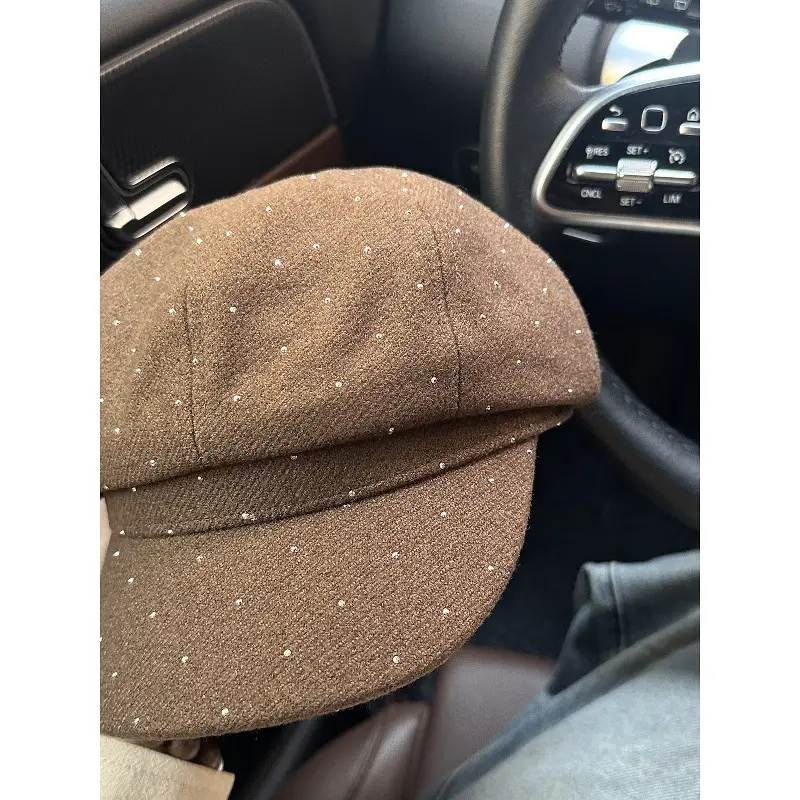 Women Beret with Rhinestones Black Cap 2025 - Image 5