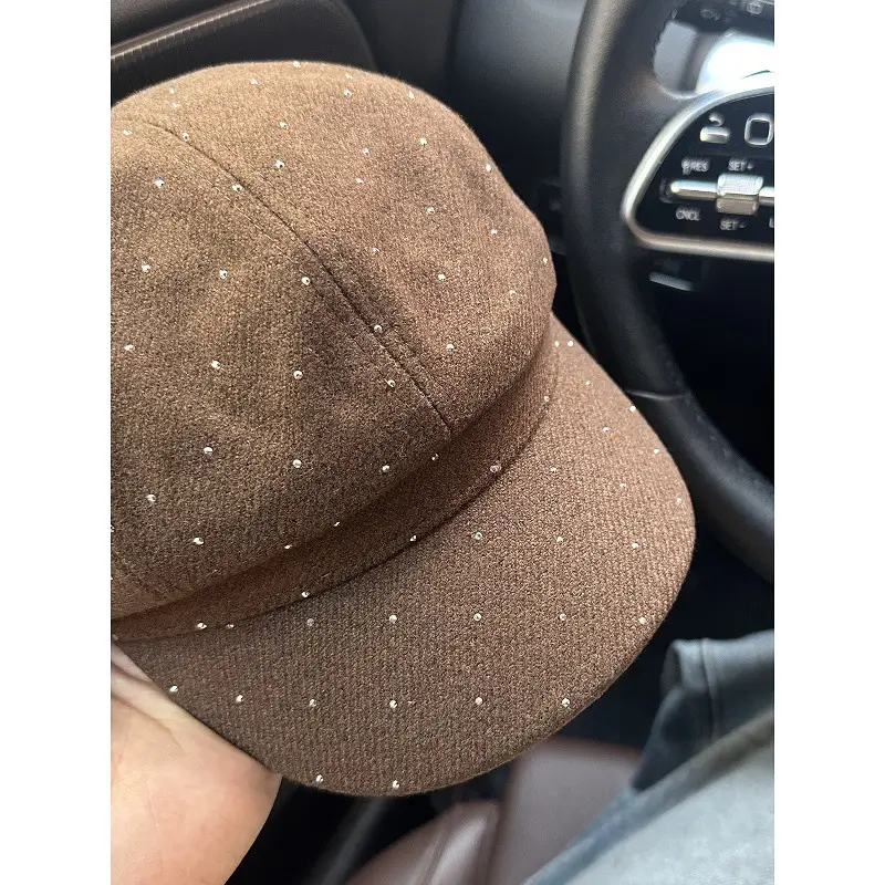 Women Beret with Rhinestones Black Cap 2025 - Image 6