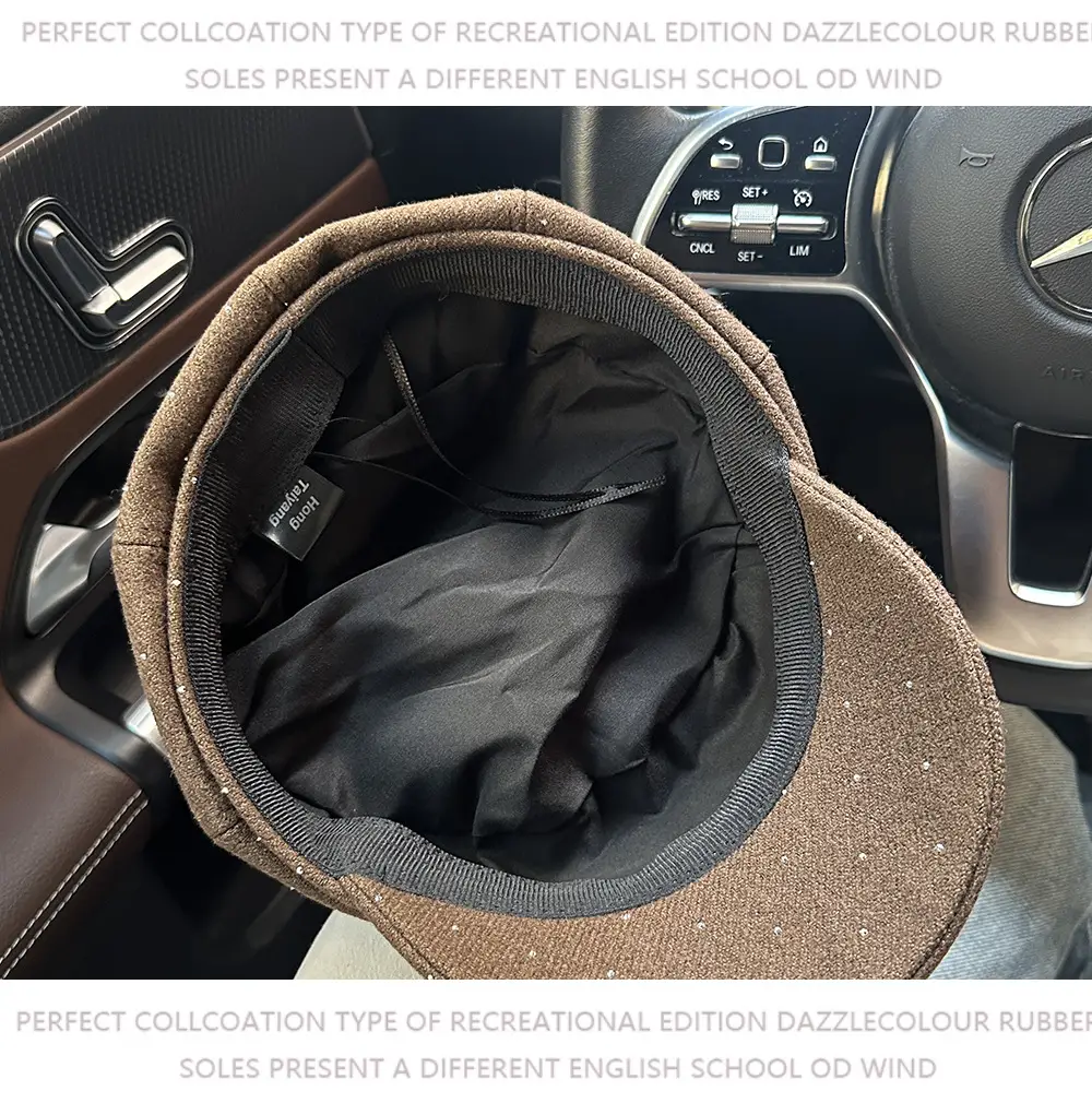 Women Beret with Rhinestones Black Cap 2025 — feature 10