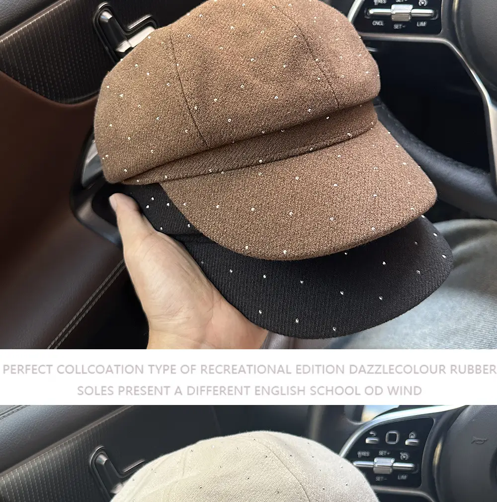 Women Beret with Rhinestones Black Cap 2025 — feature 2