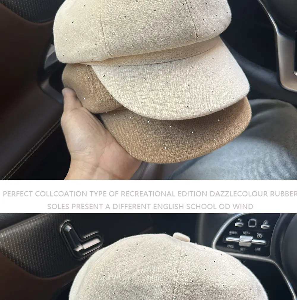 Women Beret with Rhinestones Black Cap 2025 — feature 3