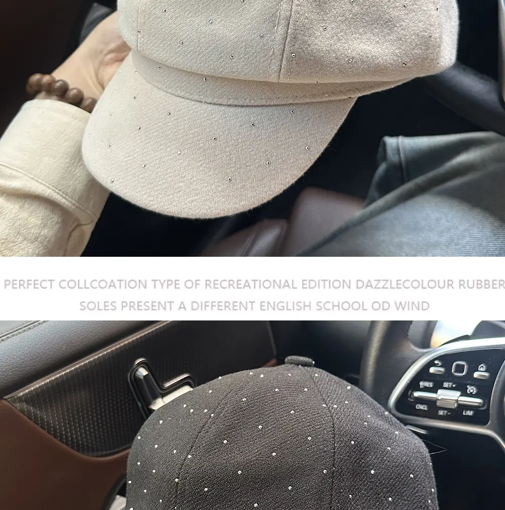 Women Beret with Rhinestones Black Cap 2025 — feature 4