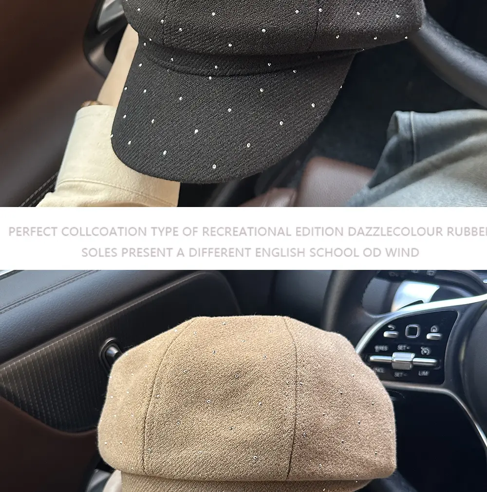 Women Beret with Rhinestones Black Cap 2025 — feature 5
