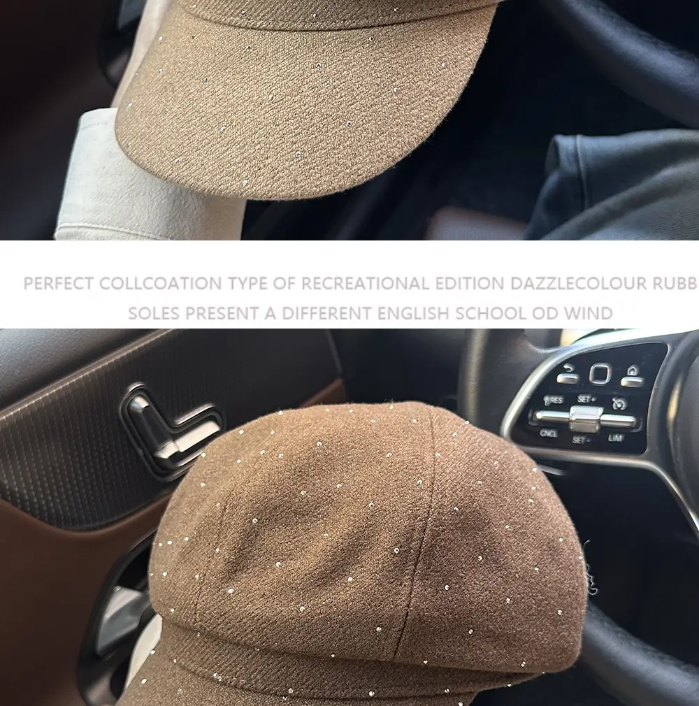Women Beret with Rhinestones Black Cap 2025 — feature 6