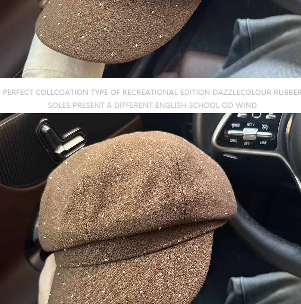 Women Beret with Rhinestones Black Cap 2025 — feature 7