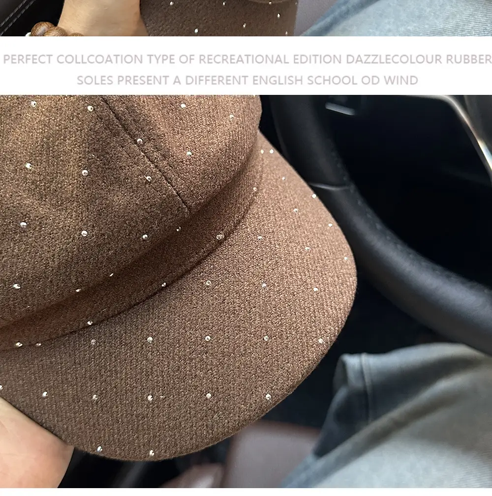 Women Beret with Rhinestones Black Cap 2025 — feature 9