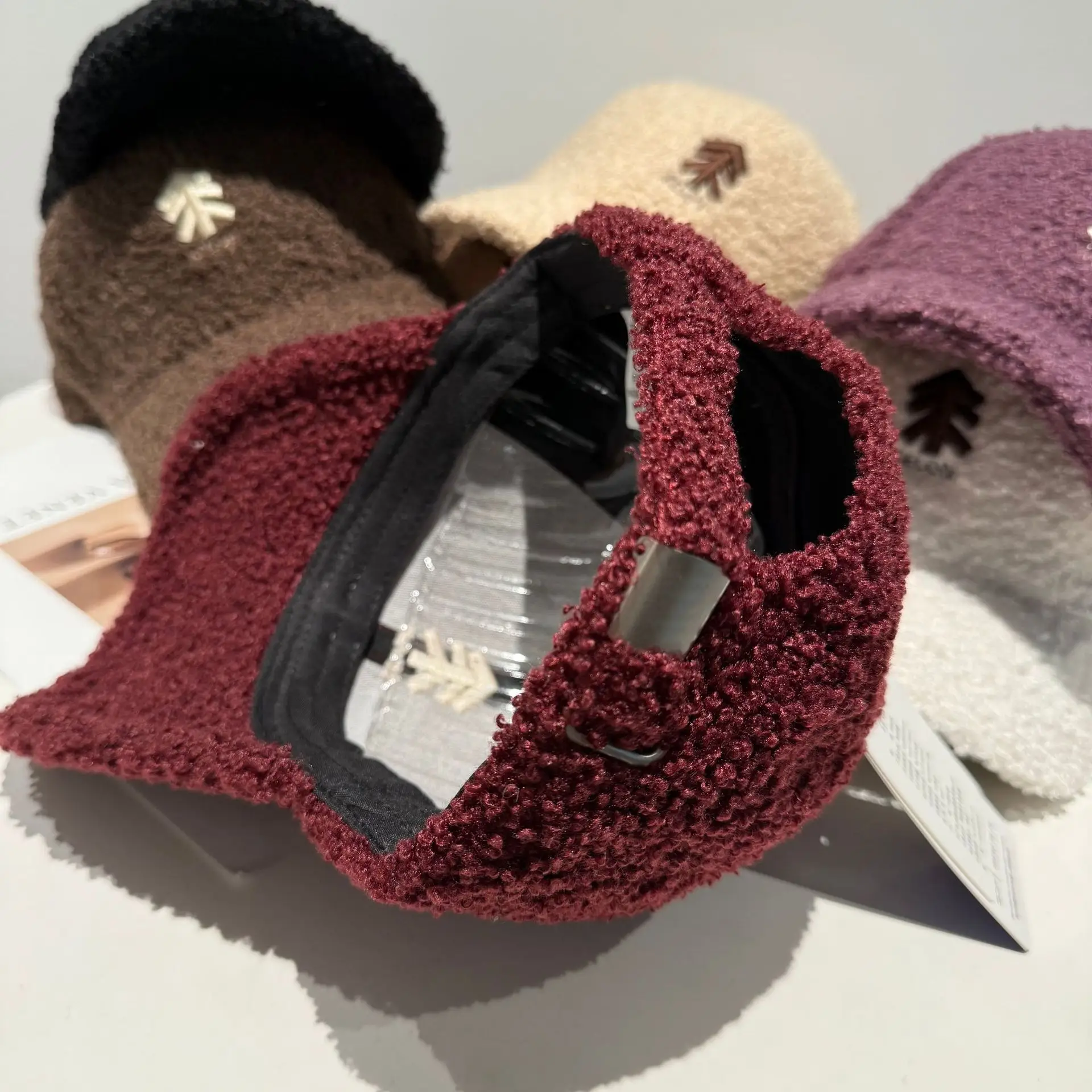 New Lamb Wool Baseball Cap for Women Brown Embroidery — feature 10