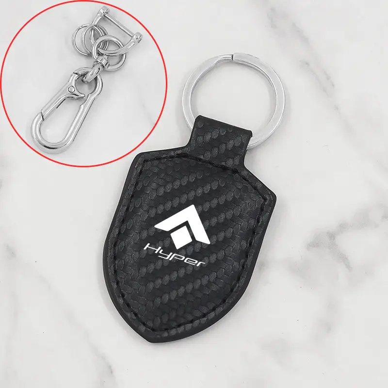 Suitable for Gac Hao Platinum Ht Gt Hl Ssr Car Keychain Carbon Fiber Pattern Leather Shield Buckle Modified Pendant for Men and Women