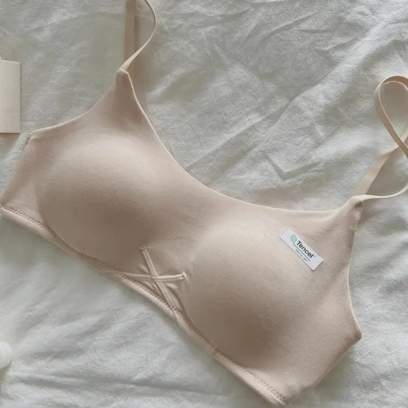 Zhiqumo Modal Round Breast One-Piece Seamless Intimates Women's Summer Thin Small Breast Push-Up Anti-Sagging Breathable Bra