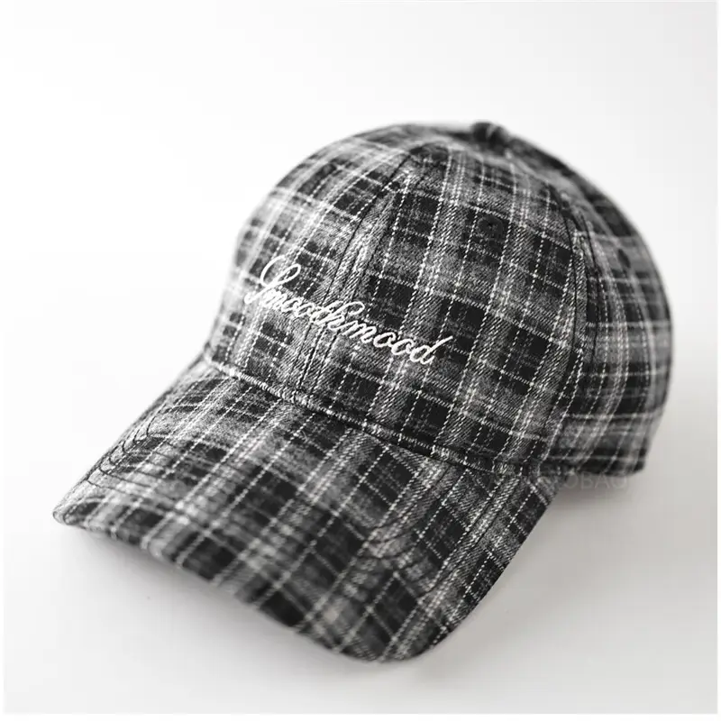 Men Plaid Baseball Cap Brown Embroidered - Image 6