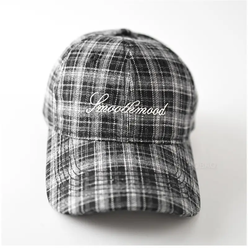 Men Plaid Baseball Cap Brown Embroidered - Image 7