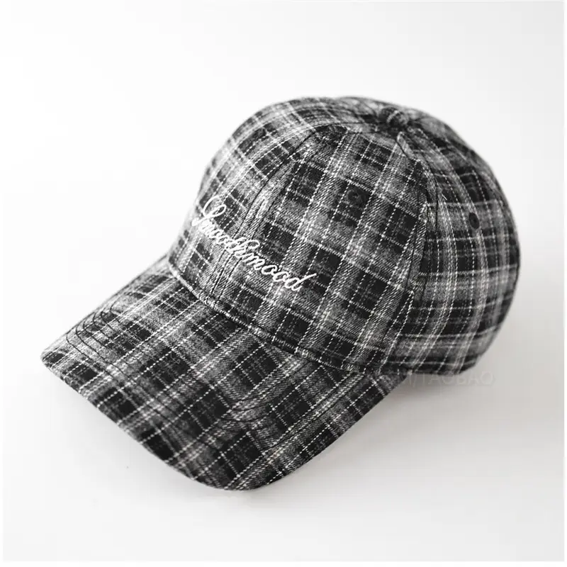 Men Plaid Baseball Cap Brown Embroidered - Image 8