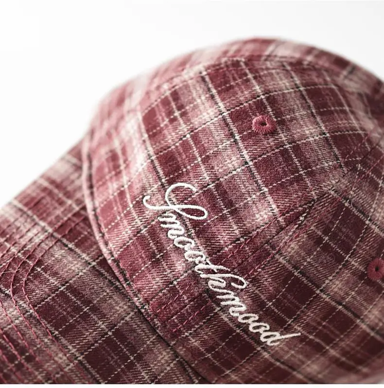 Men Plaid Baseball Cap Brown Embroidered — feature 1