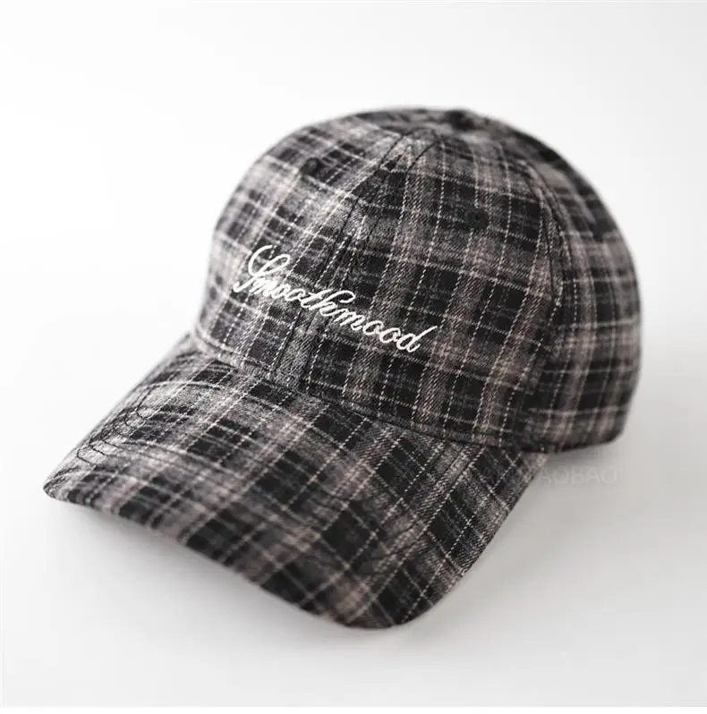 Men Plaid Baseball Cap Brown Embroidered — feature 10