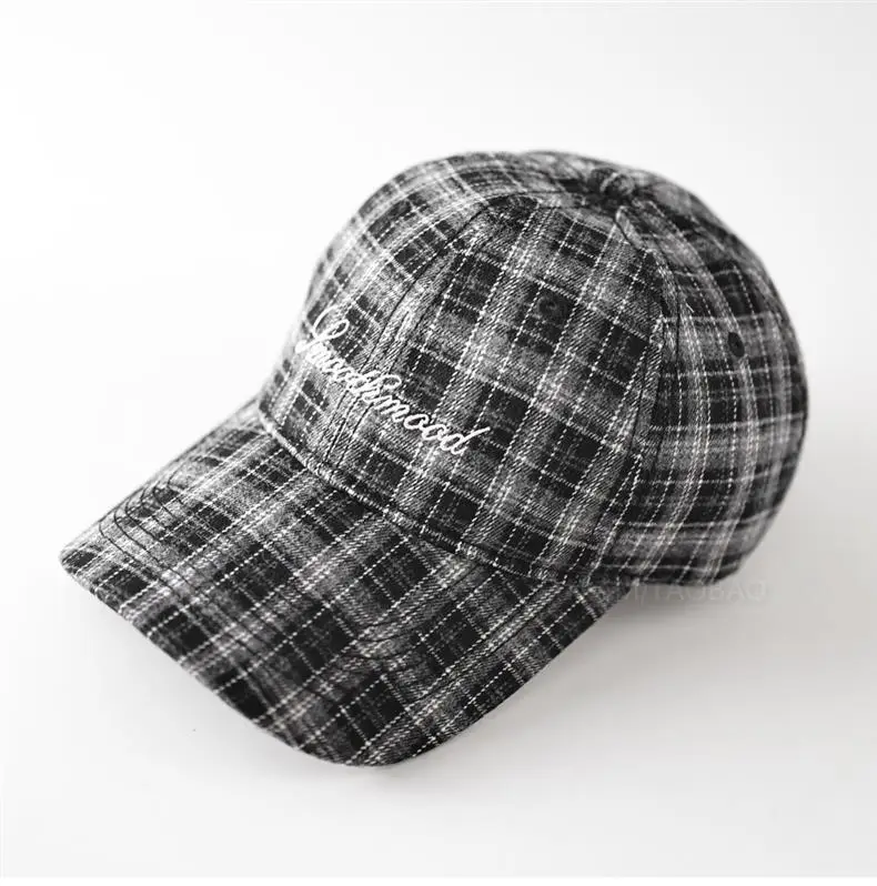 Men Plaid Baseball Cap Brown Embroidered — feature 11
