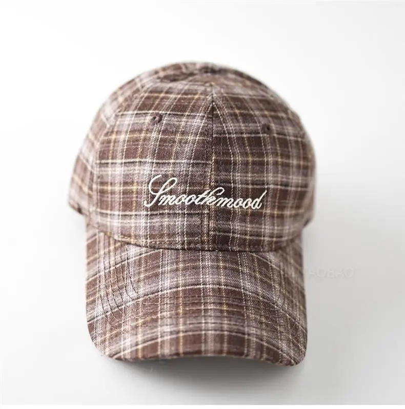 Men Plaid Baseball Cap Brown Embroidered — feature 12