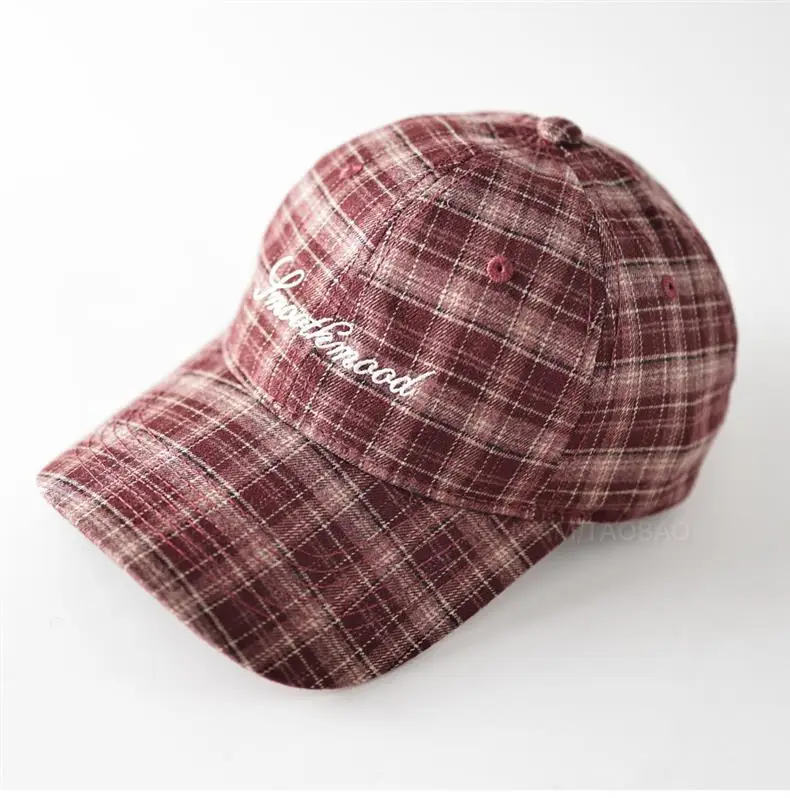 Men Plaid Baseball Cap Brown Embroidered — feature 13