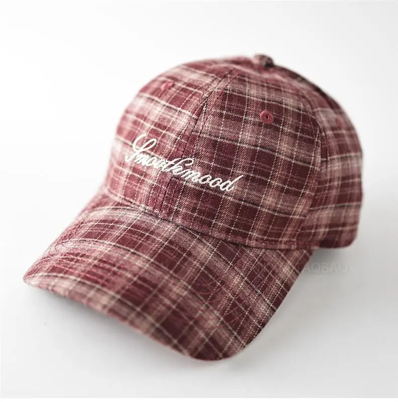 Men Plaid Baseball Cap Brown Embroidered — feature 3