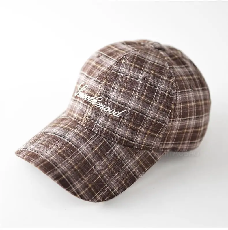 Men Plaid Baseball Cap Brown Embroidered — feature 4