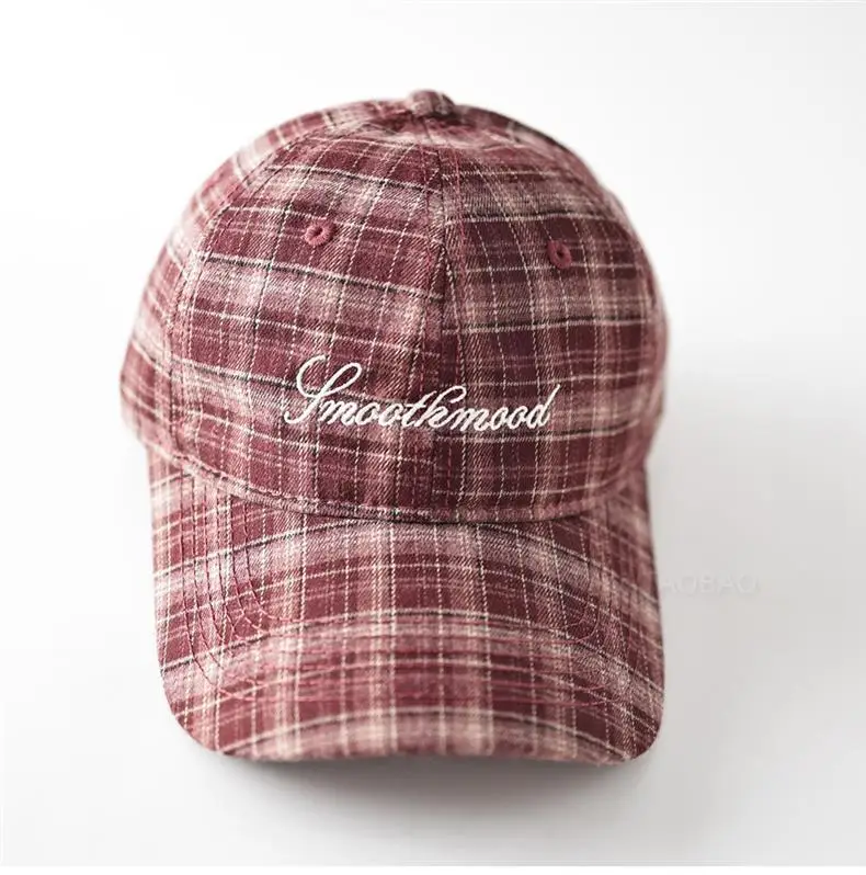 Men Plaid Baseball Cap Brown Embroidered — feature 6