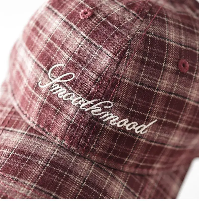 Men Plaid Baseball Cap Brown Embroidered — feature 7