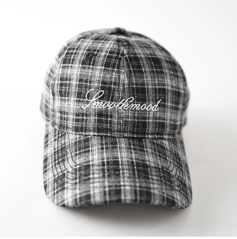 Men Plaid Baseball Cap Brown Embroidered — feature 9